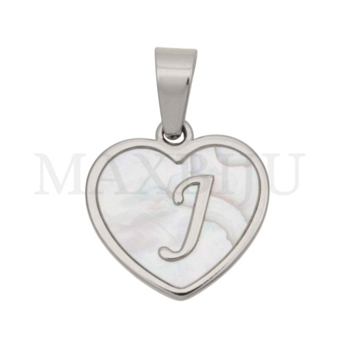 Steel Pendant Heart with Mother of Pearl Letter 