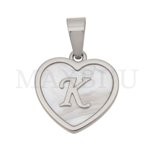 Steel Pendant Heart with Mother of Pearl Letter 