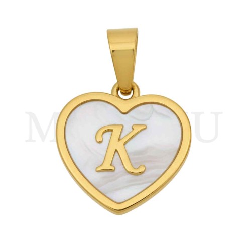 Steel Pendant Heart with Mother of Pearl Letter 