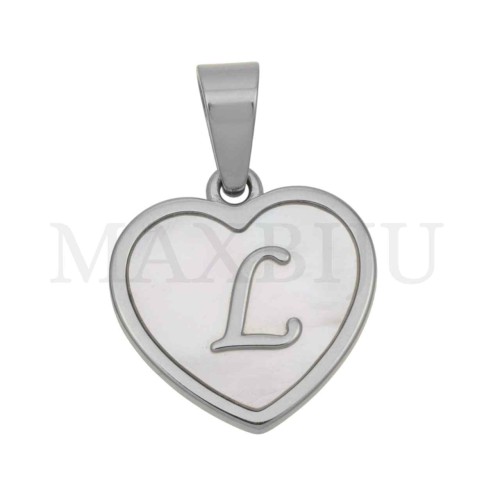 Steel Pendant Heart with Mother of Pearl Letter 
