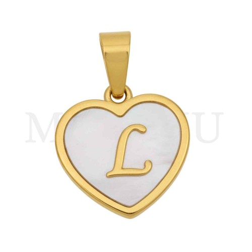 Steel Pendant Heart with Mother of Pearl Letter 