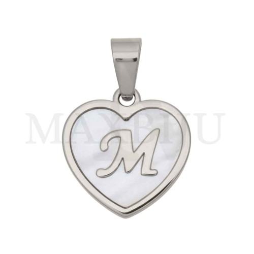 Steel Pendant Heart with Mother of Pearl Letter 