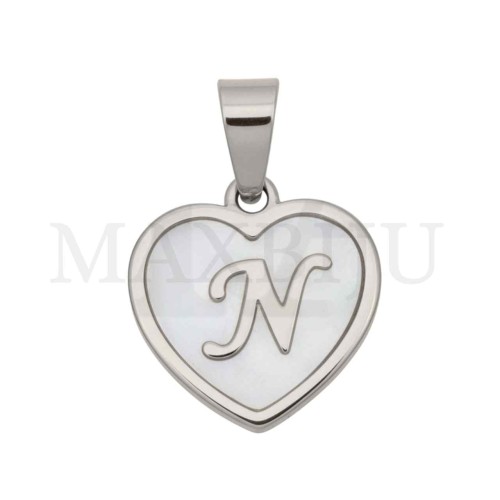 Steel Pendant Heart with Mother of Pearl Letter 