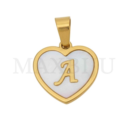 Steel Pendant Heart with Mother of Pearl Letter 