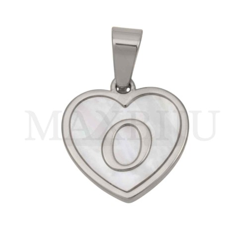 Steel Pendant Heart with Mother of Pearl Letter 