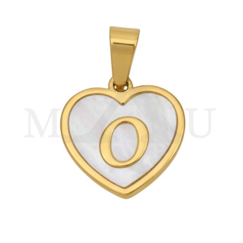 Steel Pendant Heart with Mother of Pearl Letter 