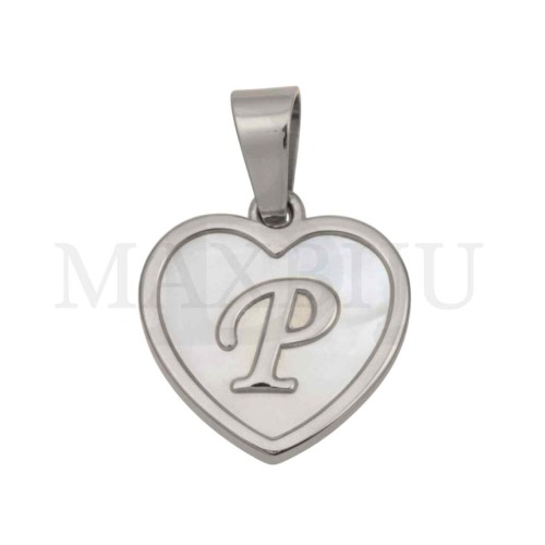 Steel Pendant Heart with Mother of Pearl Letter 