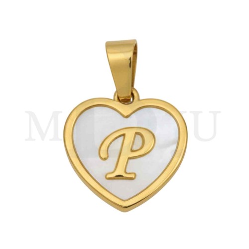 Steel Pendant Heart with Mother of Pearl Letter 