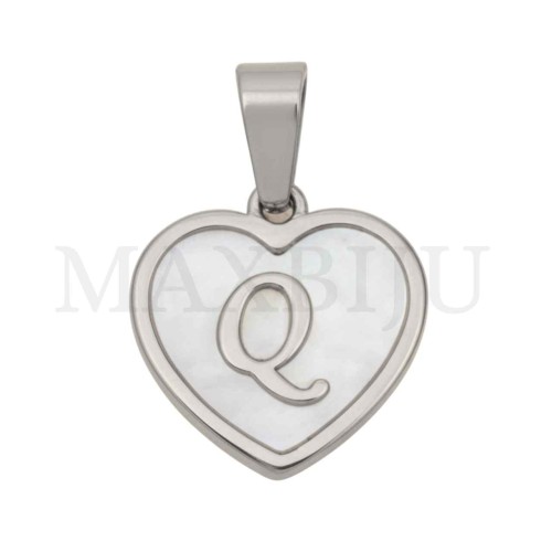 Steel Pendant Heart with Mother of Pearl Letter 