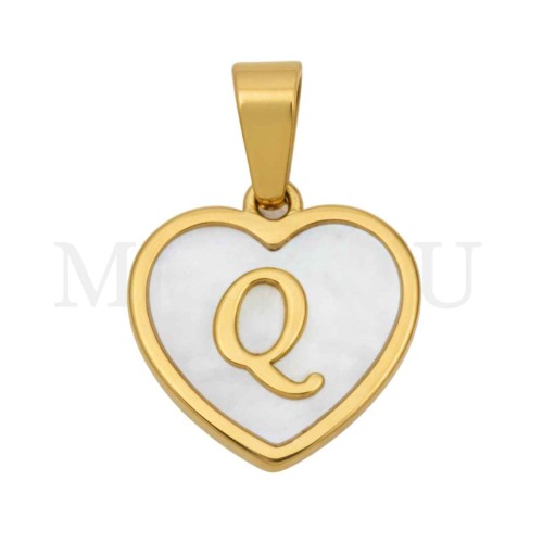 Steel Pendant Heart with Mother of Pearl Letter 