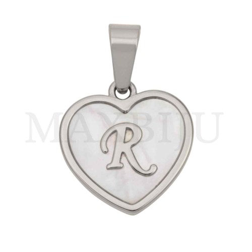 Steel Pendant Heart with Mother of Pearl Letter 