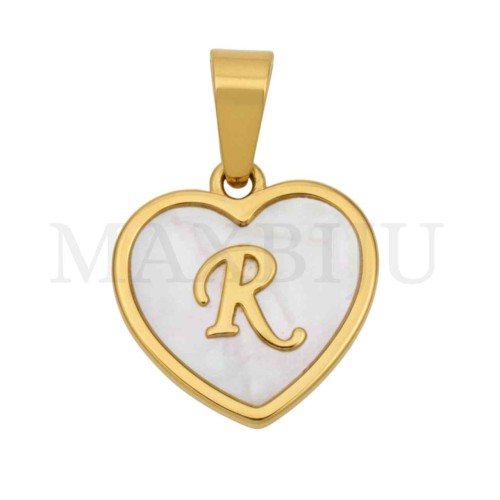 Steel Pendant Heart with Mother of Pearl Letter 