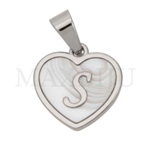 Steel Pendant Heart with Mother of Pearl Letter 