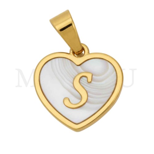 Steel Pendant Heart with Mother of Pearl Letter 