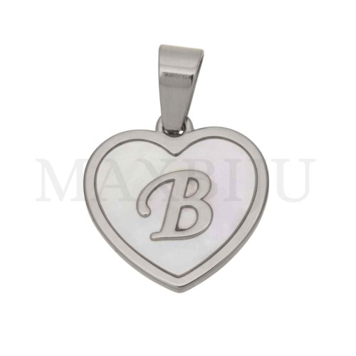 Steel Pendant Heart with Mother of Pearl Letter 