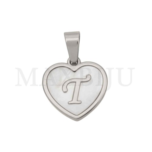 Steel Pendant Heart with Mother of Pearl Letter 