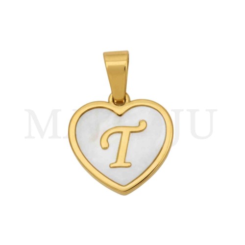 Steel Pendant Heart with Mother of Pearl Letter 