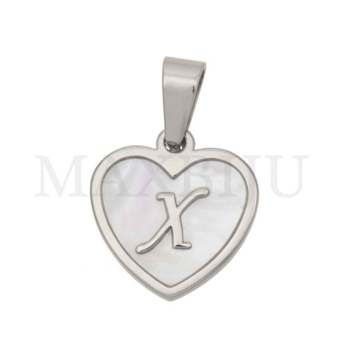 Steel Pendant Heart with Mother of Pearl Letter 