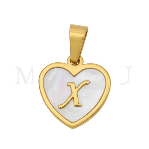 Steel Pendant Heart with Mother of Pearl Letter 