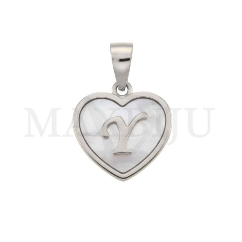 Steel Pendant Heart with Mother of Pearl Letter 