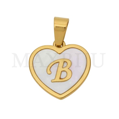 Steel Pendant Heart with Mother of Pearl Letter 