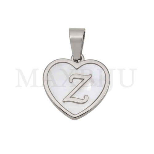 Steel Pendant Heart with Mother of Pearl Letter 