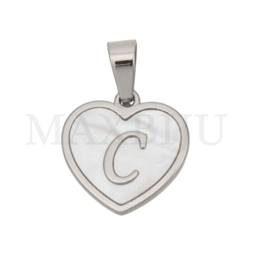 Steel Pendant Heart with Mother of Pearl Letter 