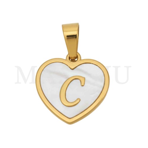Steel Pendant Heart with Mother of Pearl Letter 