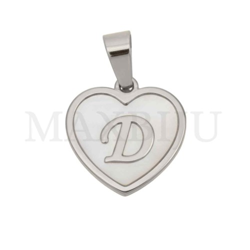 Steel Pendant Heart with Mother of Pearl Letter 