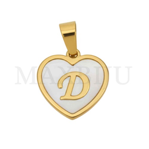 Steel Pendant Heart with Mother of Pearl Letter 