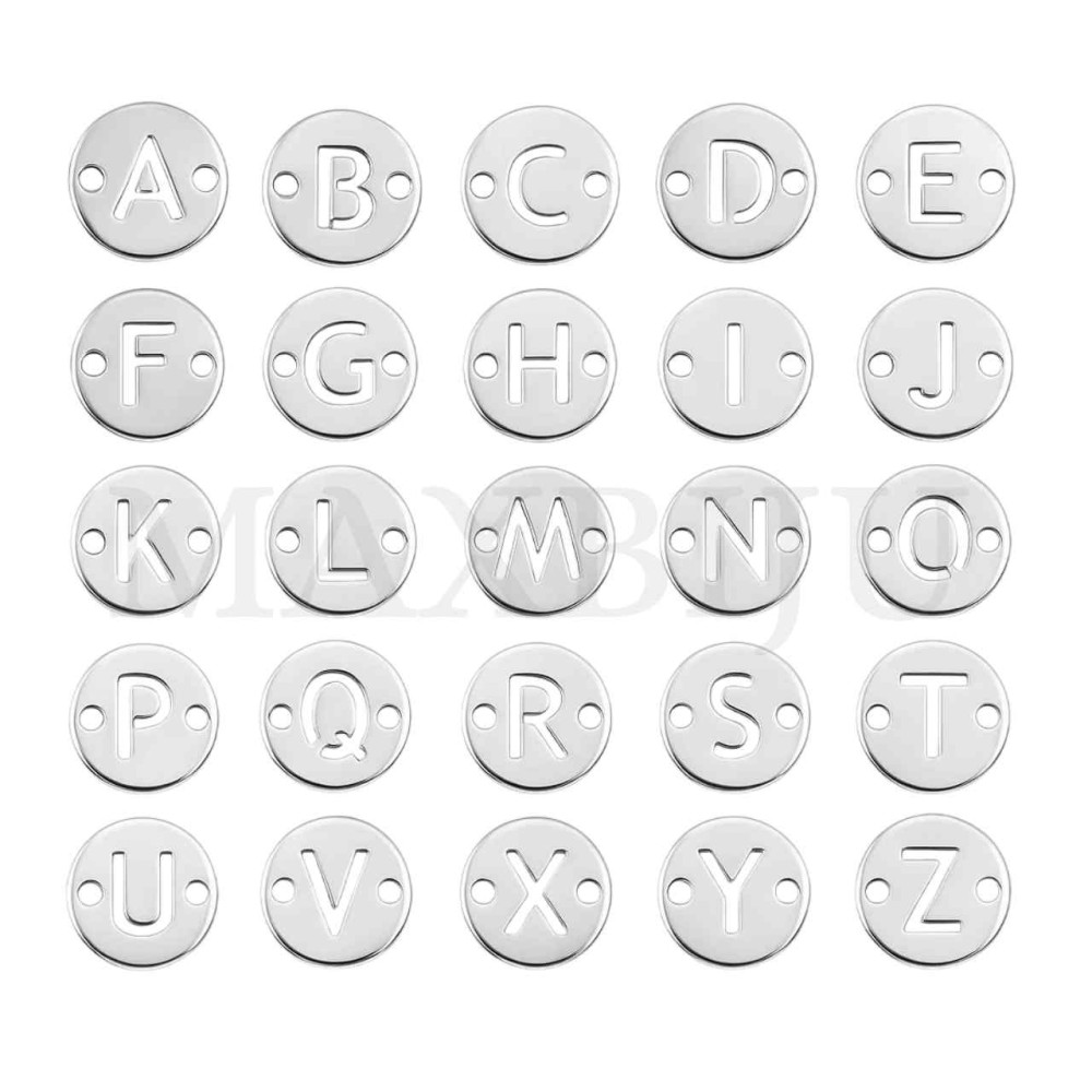 Steel 12mm Round Bracelet Medal Letter