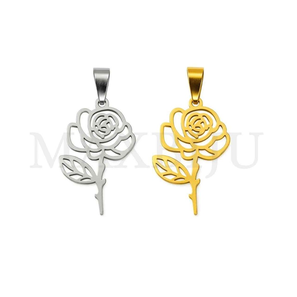 Stainless Steel Rose Pendant 19x32mm