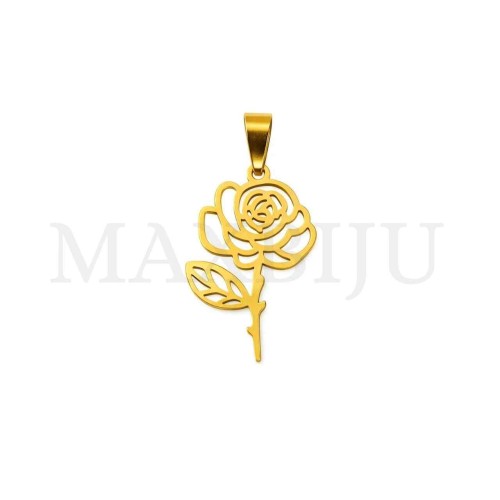 Stainless Steel Rose Pendant 19x32mm
