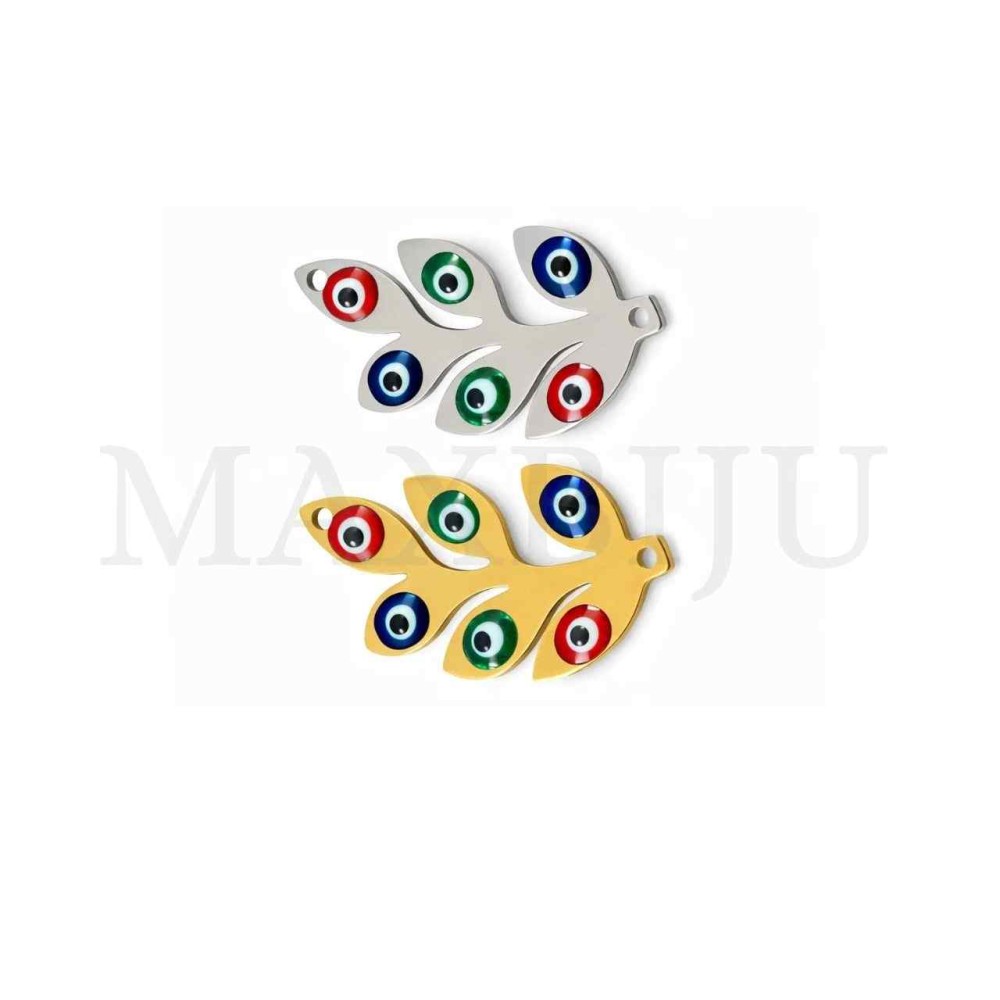 Stainless Steel Plant and Greek Eyes Pendant 11x20mm