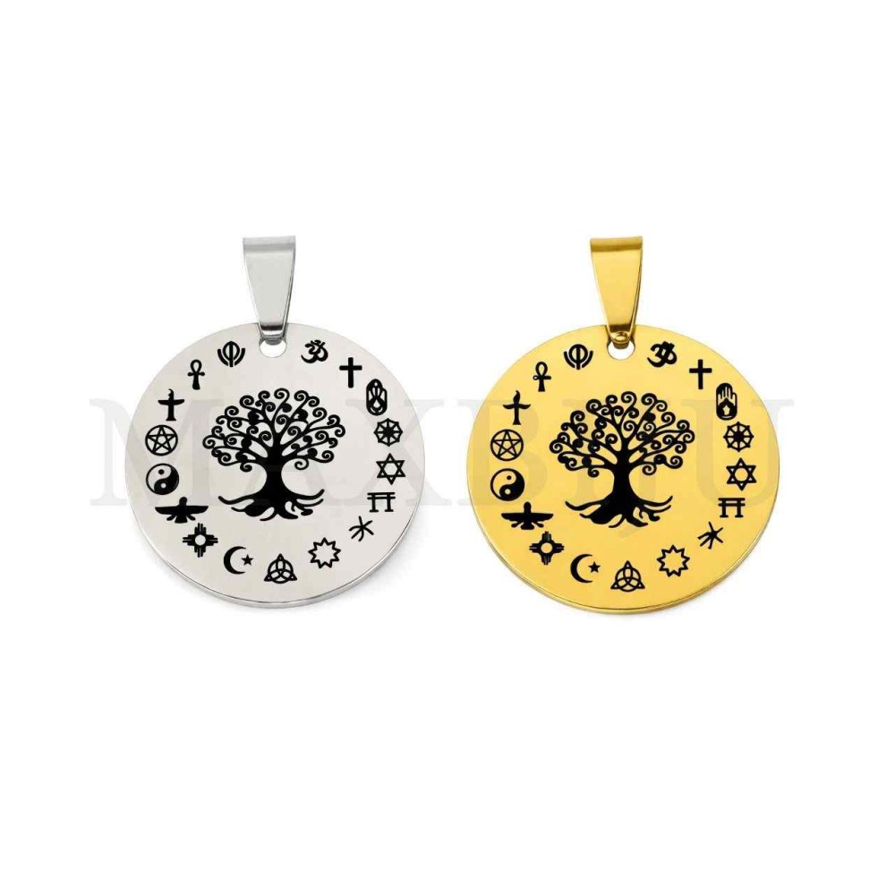 Stainless Steel Tree and Religions Pendant 25mm