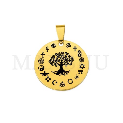 Stainless Steel Tree and Religions Pendant 25mm