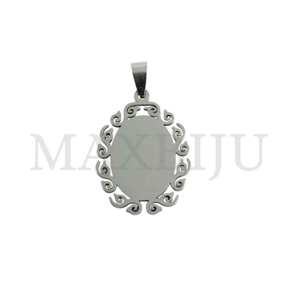 Stainless Steel Oval Wave Effect Medal Pendant 26x32mm.