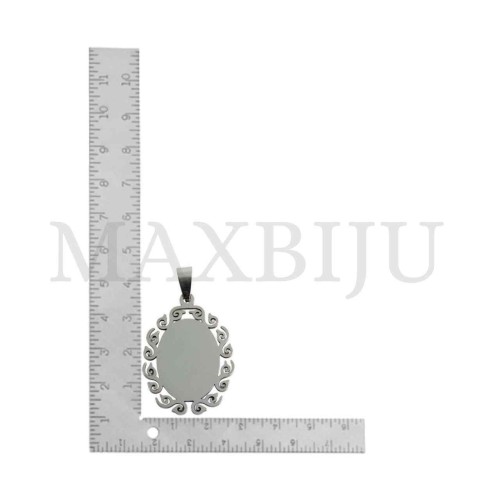 Stainless Steel Oval Wave Effect Medal Pendant 26x32mm.