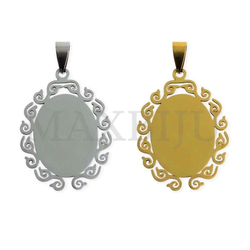 Stainless Steel Oval Wave Effect Medal Pendant 28x39mm