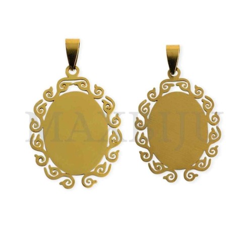 Stainless Steel Oval Wave Effect Medal Pendant 28x39mm