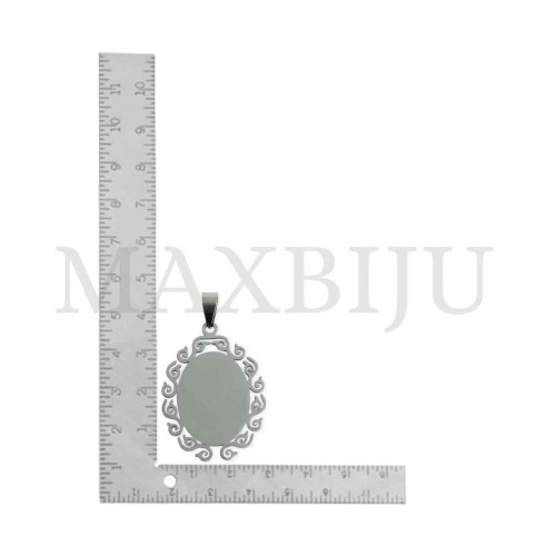 Stainless Steel Oval Wave Effect Medal Pendant 28x39mm