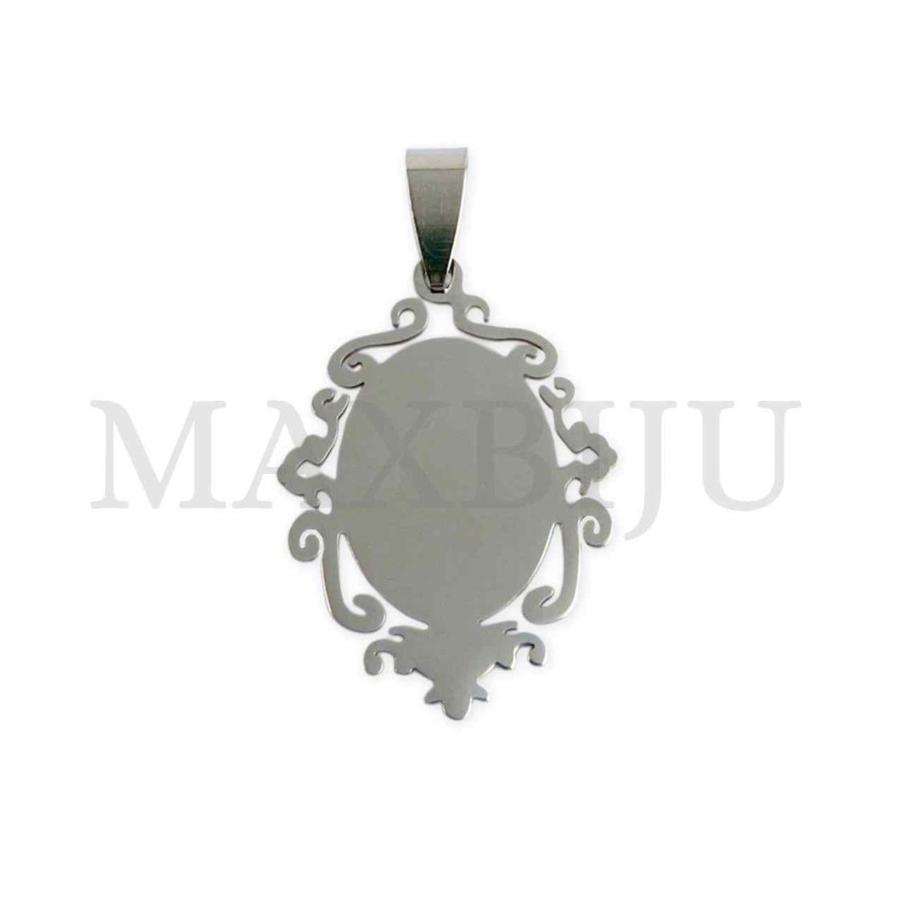 Stainless Steel Oval Wave Effect Medal Pendant 24x34mm