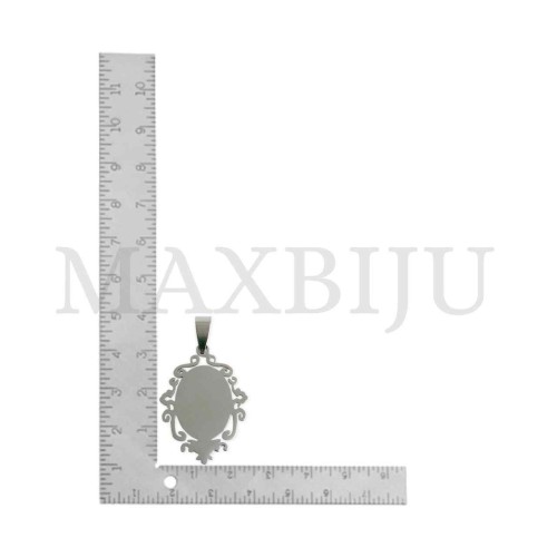 Stainless Steel Oval Wave Effect Medal Pendant 24x34mm