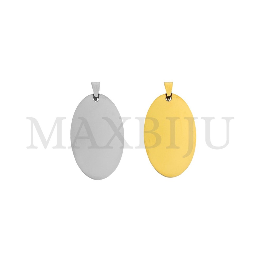 Oval stainless steel pendant, 26x44mm.