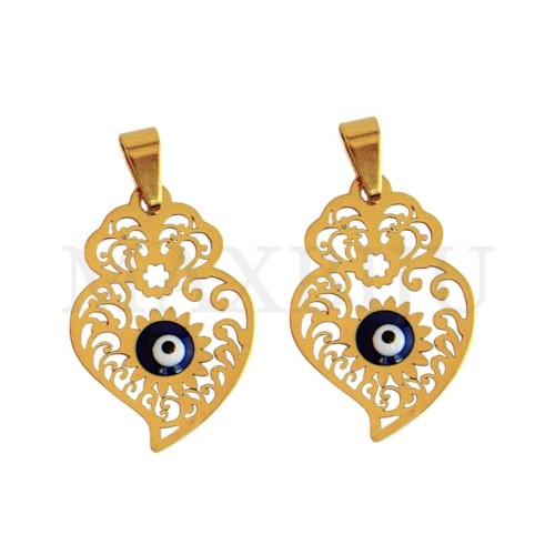 Stainless Steel Viana Heart With Greek Eye Pendant 18x25mm