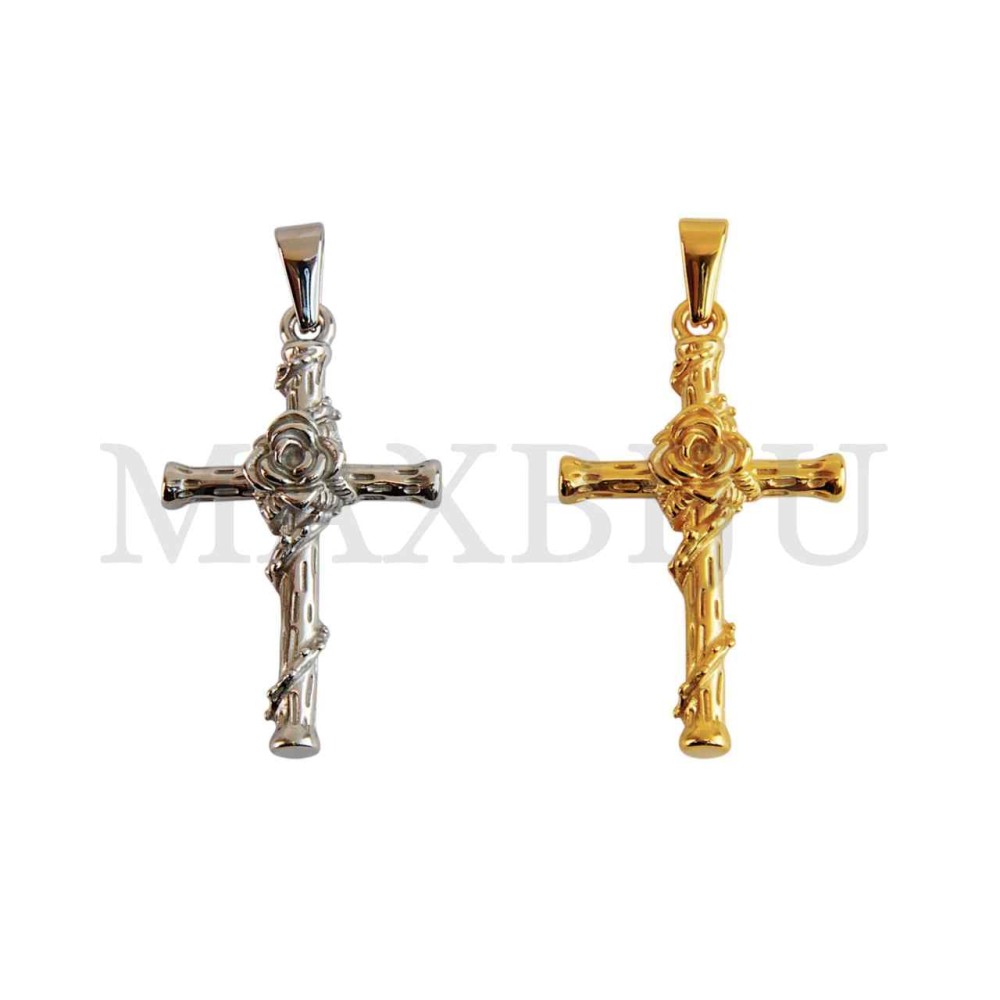 Stainless Steel Rose Cross Pendant (46mm)