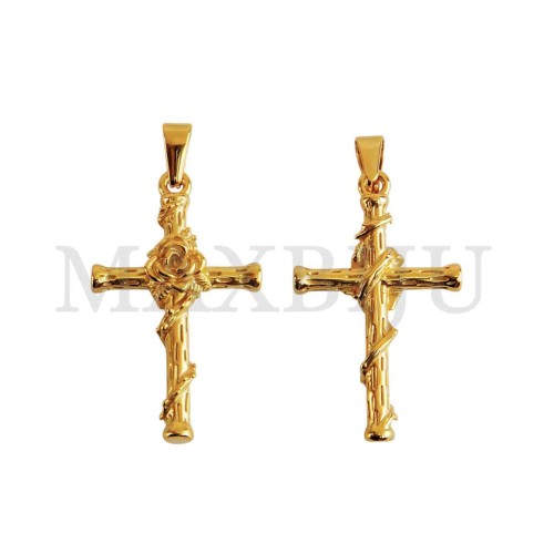 Stainless Steel Rose Cross Pendant (46mm)