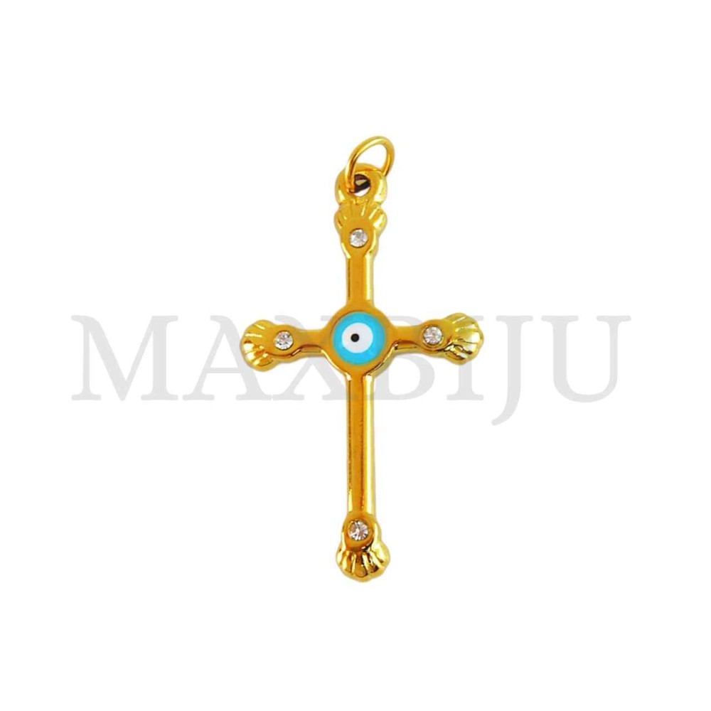 Stainless Steel Greek Eye Cross Pendant (32mm)