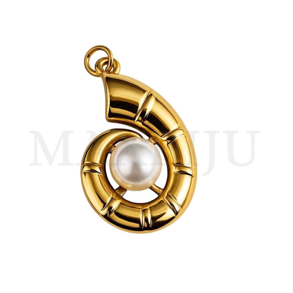 Stainless Steel Pendant - Shell with Pearl 15x22mm