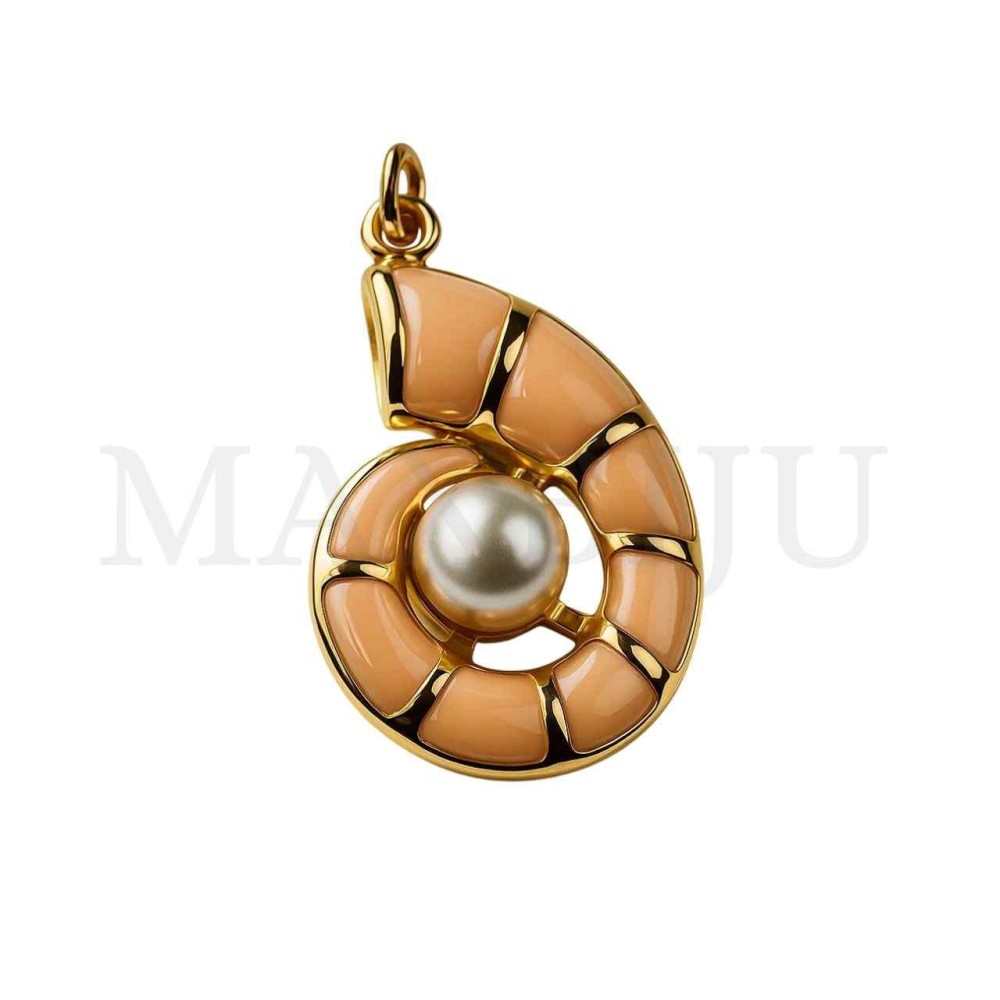 Stainless Steel Pendant - Shell with Pearl and Resin 15x23mm